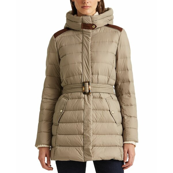 ラルフローレン レディース ジャケット＆ブルゾン アウター Women's Faux SuedeTrim Quilted Down Coat Taupe