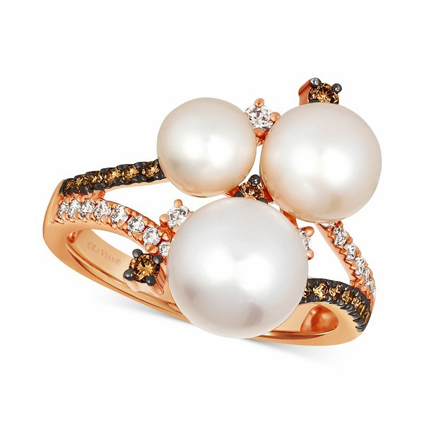 ルヴァン レディース リング アクセサリー Vanilla Pearl (6-9mm) & Diamond (3/8 ct. t.w.) Cluster Ring in 14k Rose Gold Rose Gold