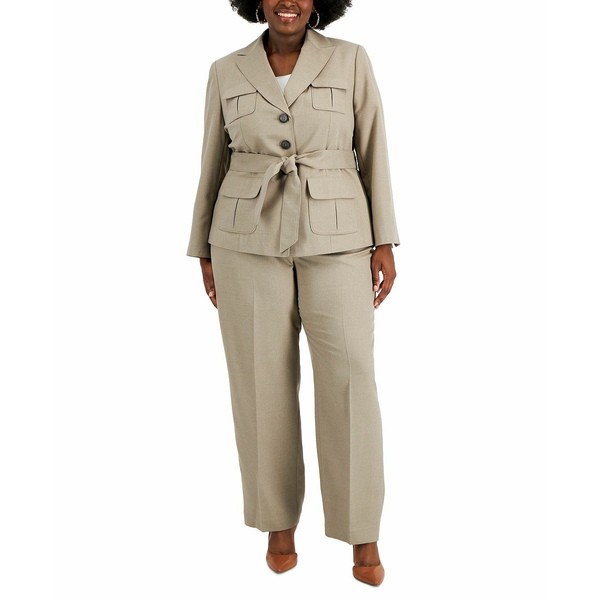 ル スーツ レディース カジュアルパンツ ボトムス Plus Size Belted Jacket Pantsuit Taupe