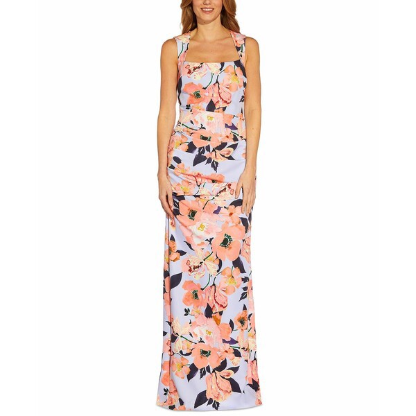 アドリアナ パペル レディース ワンピース トップス Women's Square-Neck Floral-Print Gown Opal Coral