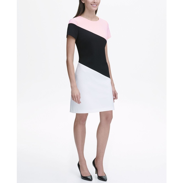 新発売の トミー ヒルフィガー レディース ワンピース トップス Scuba Crepe Diagonal Colorblock Shift Dress Black White Pink 新しい到着 Bayounyc Com