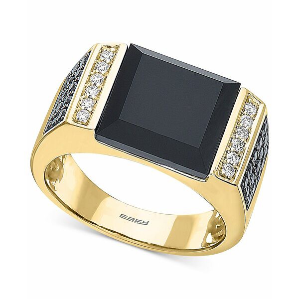 エフィー コレクション メンズ リング アクセサリー EFFY® Men's Black Agate & Diamond (5/8 ct. t.w.) Ring in 14k Gold Yellow Go