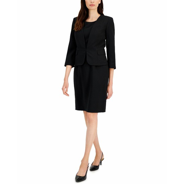 ル スーツ レディース ワンピース トップス Women's Open-Front Sheath Dress Suit, Regular and Petite Sizes Black