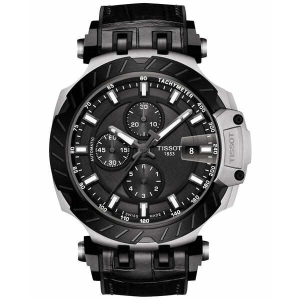 ティソット メンズ 腕時計 アクセサリー Men's Swiss Automatic Chronograph T-Race Black Rubber Strap Watch 48.8mm Black