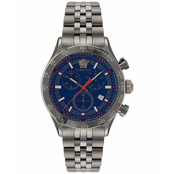 ヴェルサーチ メンズ 腕時計 アクセサリー Men's Swiss Chronograph Hellenyium Gunmetal Ion Plated Stainless Steel Bracelet Watch 44