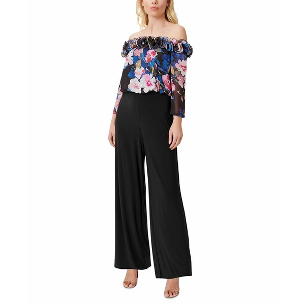 アドリアナ パペル レディース ワンピース トップス Ruffled Floral-Print Jumpsuit Black Multi