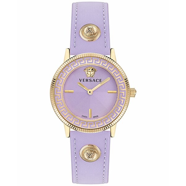 ヴェルサーチ レディース 腕時計 アクセサリー Women's Swiss V-Tribute Purple Leather Strap Watch 36mm Ip Yellow Gold