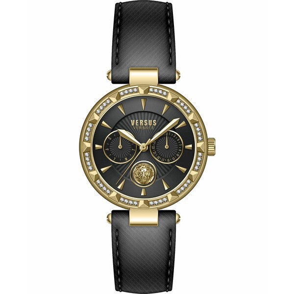 ヴェルサス ヴェルサーチ レディース 腕時計 アクセサリー Versus by Versace Women's Sertie Black Leather Strap Watch 36mm Gold