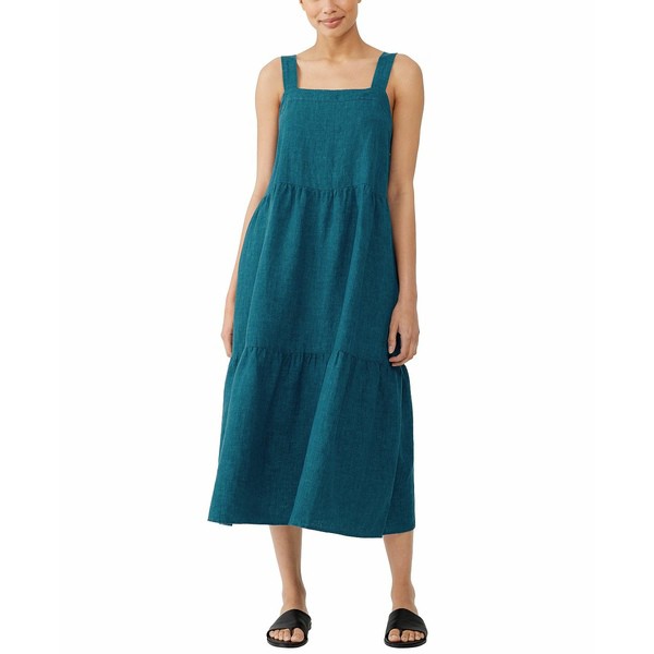 エイリーンフィッシャー レディース ワンピース トップス Tiered Organic Linen Maxi Dress Reef