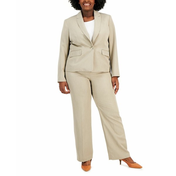 ル スーツ レディース カジュアルパンツ ボトムス Plus Size One-Button Straight-Leg Pantsuit Stone