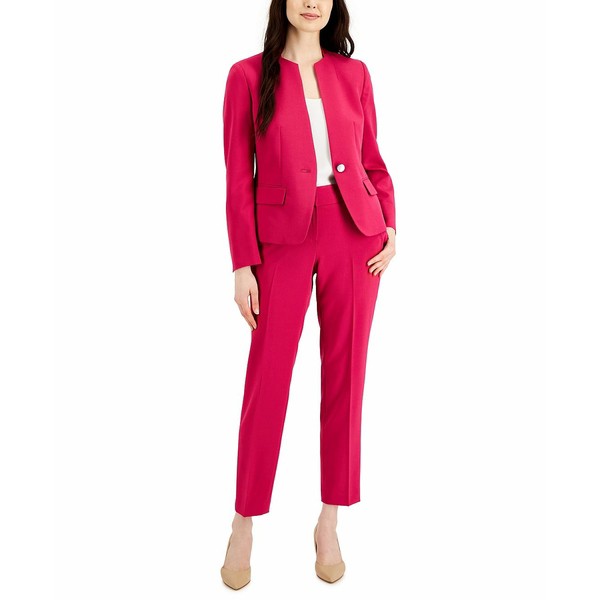 ル スーツ レディース カジュアルパンツ ボトムス Single-Button Blazer and Slim-Fit Pantsuit, Regular and Petite Sizes Fuchsia