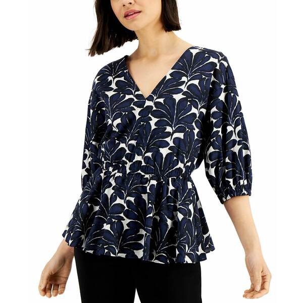 ダナキャラン レディース カットソー トップス Printed Peplum Blouse Palm