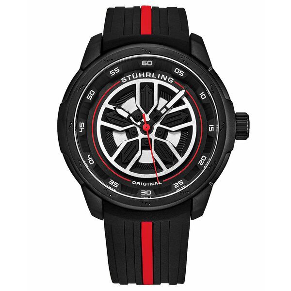 スターリング メンズ 腕時計 アクセサリー Men's Black Rubber Silicone Strap with Red Stripe Watch 44mm Black