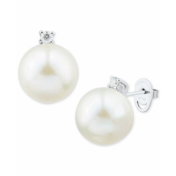 ホノラ レディース ピアス＆イヤリング アクセサリー Cultured White Ming Pearl (12mm) & Diamond (1/8 ct. t.w.) Stud Earrings in 14k