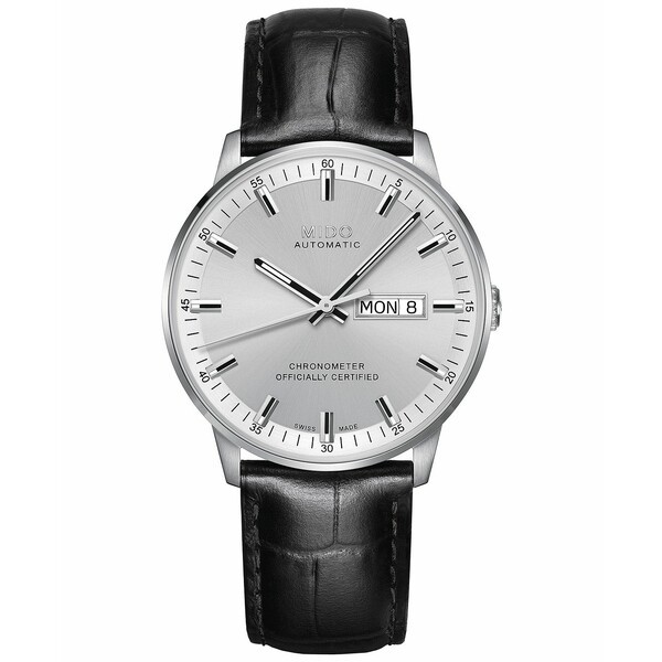 ミド メンズ 腕時計 アクセサリー Men’s Swiss Automatic Chronometer Commander Black Leather Strap Watch 40mm Black