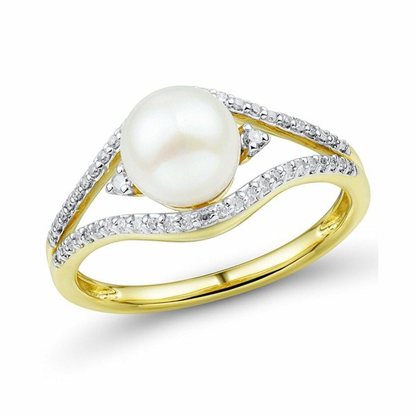 ホノラ レディース リング アクセサリー Cultured Freshwater Pearl (7mm) & Diamond (1/6 ct. t.w.) Ring in 14k Gold Yellow Gold