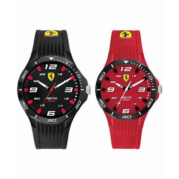 フェラーリ メンズ 腕時計 アクセサリー Men's Pista Black & Red Silicone Strap Watch 38mm & 44mm Gift Set Black Red