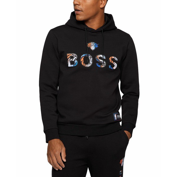 ヒューゴボス メンズ パーカー・スウェットシャツ アウター BOSS Men's NBA New York Knicks Cotton-Blend Hoodie Dark Black