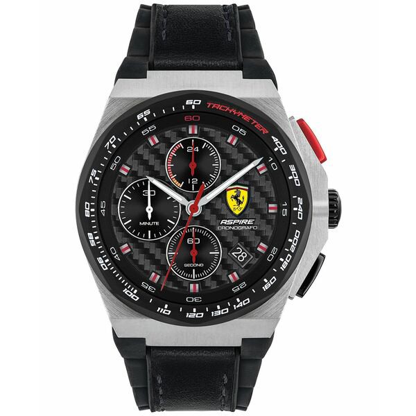 フェラーリ メンズ 腕時計 アクセサリー Men's Chronograph Aspire Black Leather & Silicone Strap Watch 44mm Black