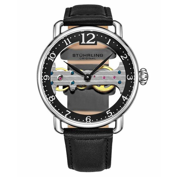 スターリング メンズ 腕時計 アクセサリー Men's Black Leather Strap Watch 42mm Black