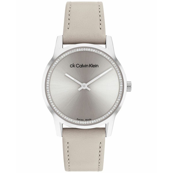 カルバンクライン レディース ワンピース トップス Women's Swiss Dressed Gray Leather Strap Watch 32mm Gray