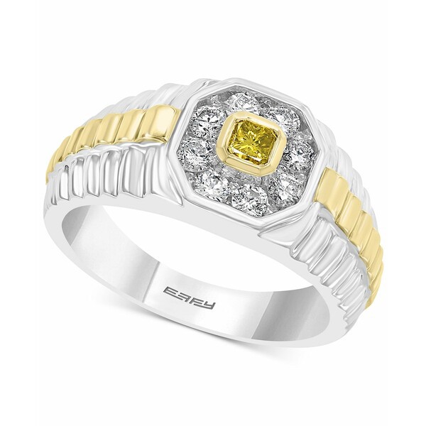 エフィー コレクション メンズ リング アクセサリー EFFY® Men's Diamond Halo Two-Tone Ring (5/8 ct. t.w.) in 14k Gold & White G