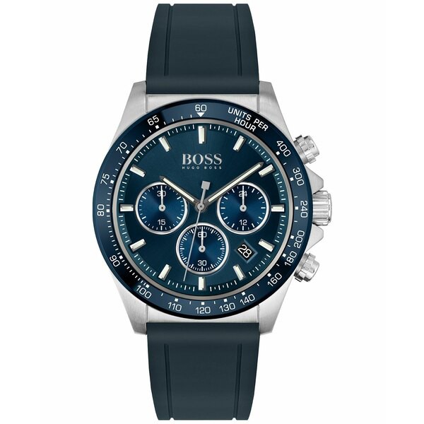 ボス メンズ 腕時計 アクセサリー Men's Chronograph Hero Blue Silicone Strap Watch 43mm Silver