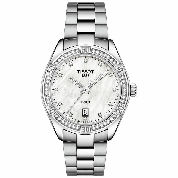 ティソット レディース 腕時計 アクセサリー Women's Swiss PR 100 Sporty Chic Diamond-Accent Stainless Steel Bracelet Watch 36mm -