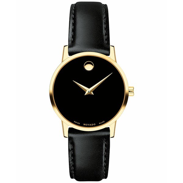 モバド レディース 腕時計 アクセサリー Women's Swiss Museum Classic Black Leather Strap Watch 28mm Black/Gold Black