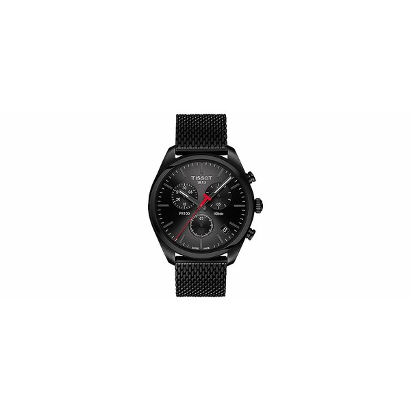 ティソット メンズ 腕時計 アクセサリー Men's Swiss Chronograph T-Classic PR 100 Black PVD Stainless Steel Mesh Bracelet Watch 41m