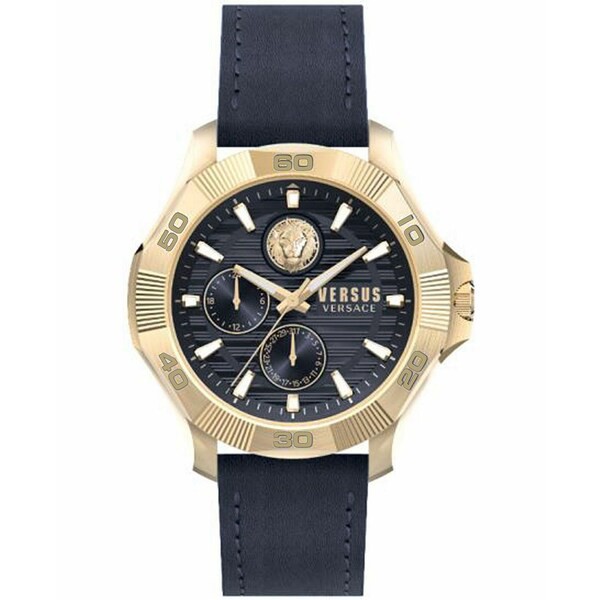 ヴェルサス ヴェルサーチ メンズ 腕時計 アクセサリー Versus by Versace Men's Dtla Blue Leather Strap Watch 46mm Gold