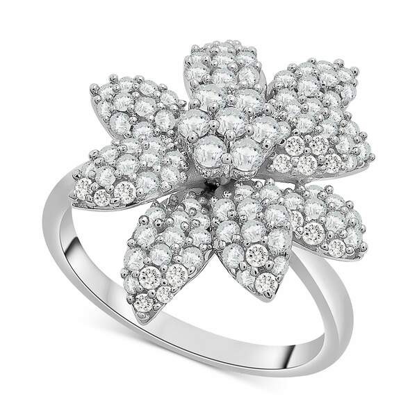 ラップド イン ラブ レディース リング アクセサリー Diamond Cluster Flower Ring (1 ct. t.w.) in 14k White Gold, Created for Macy's