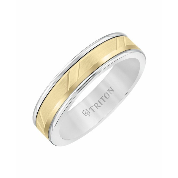 トライトン レディース リング アクセサリー 6MM White Tungsten Carbide Ring with 14K Yellow Gold- Diagonal Cut Insert Wht Tung C