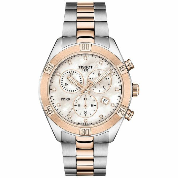 ティソット レディース 腕時計 アクセサリー Women's Swiss Chronograph T-Classic PR 100 Diamond (1/20 ct. t.w.) Two-Tone PVD Stainl