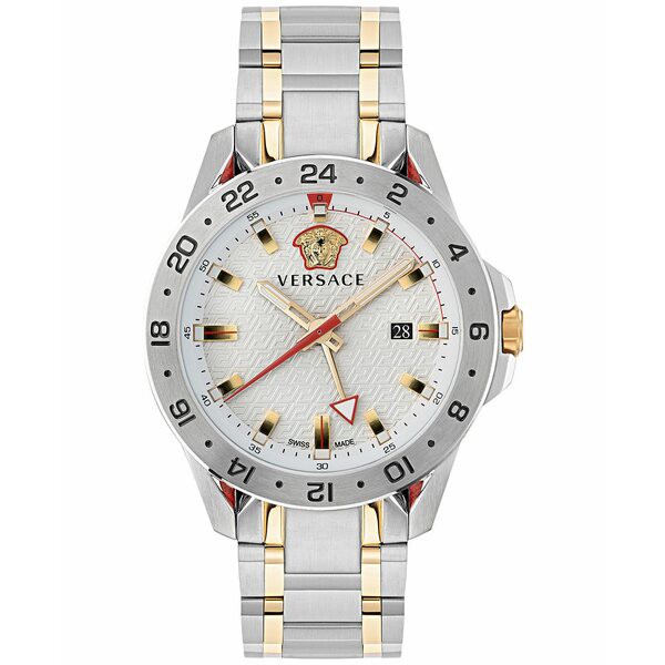 ヴェルサーチ メンズ 腕時計 アクセサリー Men's Swiss Sport Tech GMT Two Tone Stainless Steel Bracelet Watch 45mm Two Tone