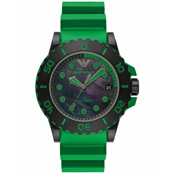 エンポリオ アルマーニ メンズ 腕時計 アクセサリー Men's Green Polyurethane Strap Watch 46mm Green