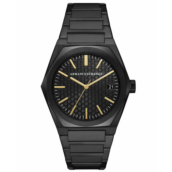 アルマーニ メンズ 腕時計 アクセサリー Men's Geraldo Black-Tone Stainless Steel Bracelet Watch 44mm Black