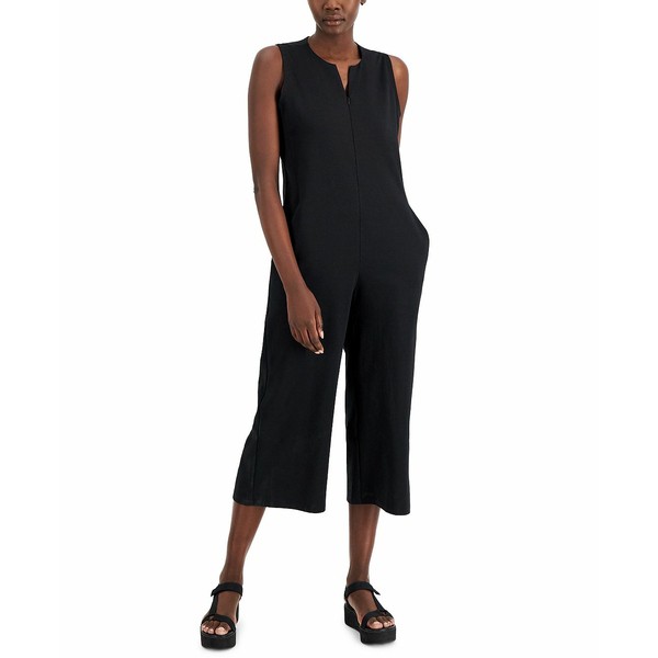 エイリーンフィッシャー レディース カジュアルパンツ ボトムス Women's Cropped Wide-Leg Jumpsuit, Regular & Plus Sizes Black