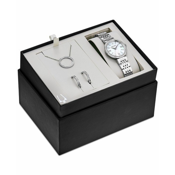 ブロバ レディース 腕時計 アクセサリー Women's Stainless Steel Bracelet Watch 33mm Gift Set Silver