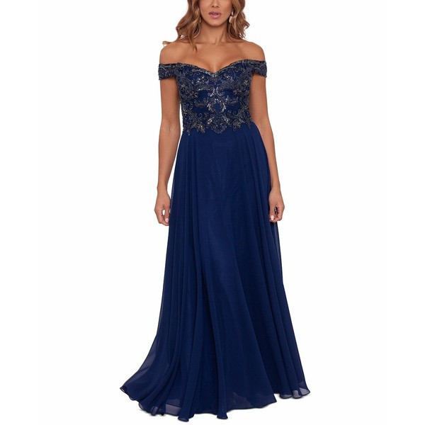 エスケープ レディース ワンピース トップス Chiffon Beaded Gown Navy