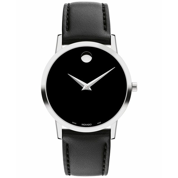 モバド レディース 腕時計 アクセサリー Women's Swiss Museum Classic Black Leather Strap Watch 33mm Silver