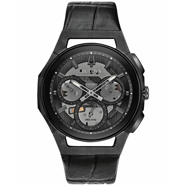 ブロバ メンズ 腕時計 アクセサリー Men's Chronograph Curv Black Leather Strap Watch 44mm Black