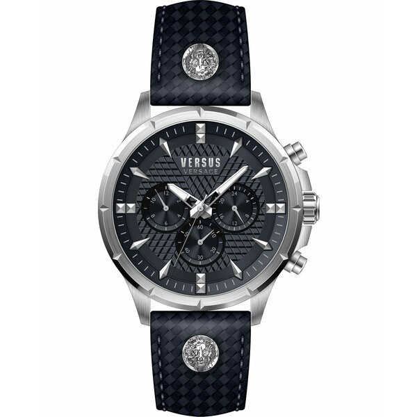 ヴェルサス ヴェルサーチ メンズ 腕時計 アクセサリー Versus by Versace Men's Chrono Lion Modern Round Black Leather Strap Watch 45