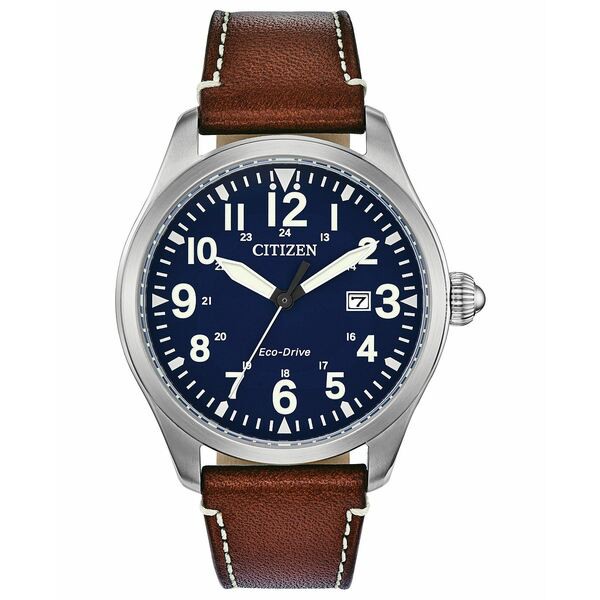 シチズン メンズ 腕時計 アクセサリー Eco-Drive Men's Chandler Brown Leather Strap Watch 42mm Brown