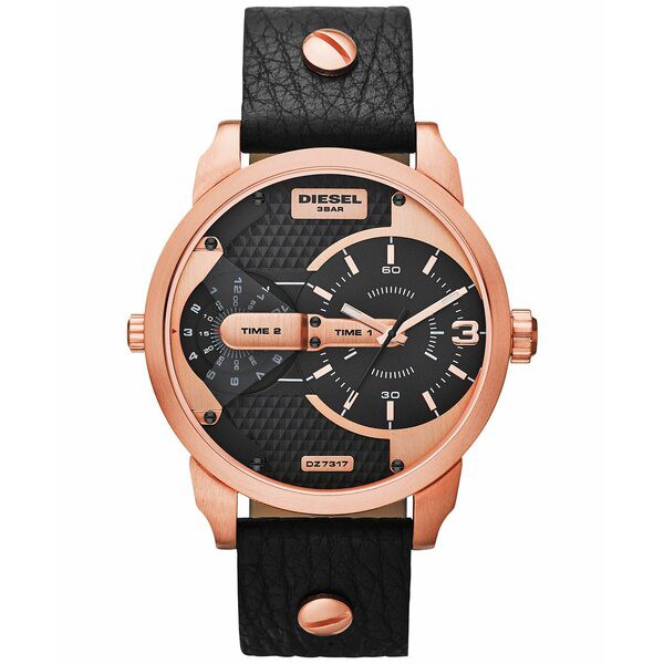 ディーゼル メンズ 腕時計 アクセサリー Men's Mini Daddy Black Leather Strap 54x46mm Watch Gold