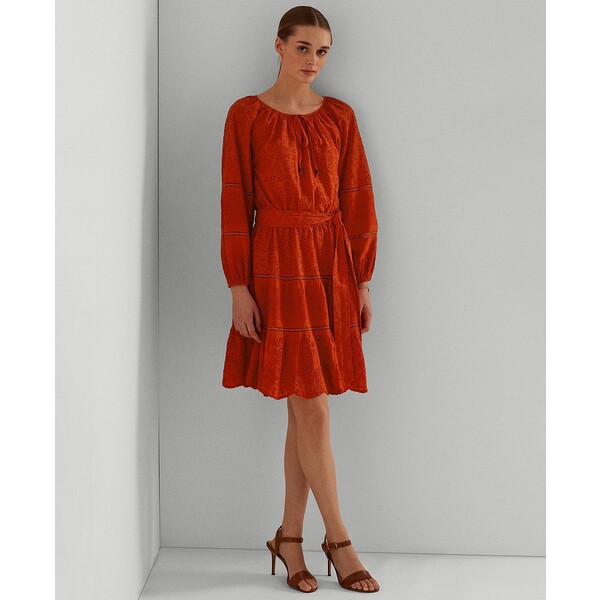 ラルフローレン レディース ワンピース トップス Cotton Eyelet Long-Sleeve Dress Tomato