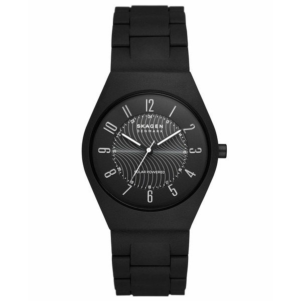 スカーゲン メンズ 腕時計 アクセサリー Men's Grenen Watch in Black Made with 100% Recycled Ocean Plastics Link Bracelet Watch, 37