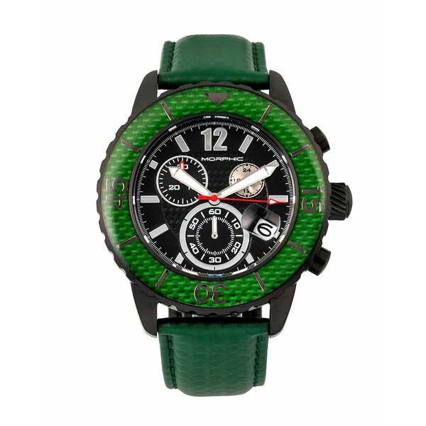 モルフィック レディース 腕時計 アクセサリー M51 Series, Black Case, Green Leather Chronograph Band Watch w/Date Green