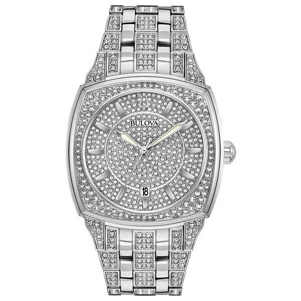 ブロバ メンズ 腕時計 アクセサリー Men's Stainless Steel & Crystal-Accent Bracelet Watch 40mm Silver