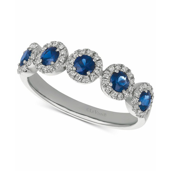 ルヴァン レディース リング アクセサリー Blueberry Sapphire (5/8 ct. t.w.) & Vanilla Diamond (1/4 ct. t.w.) Five Stone Halo Ring